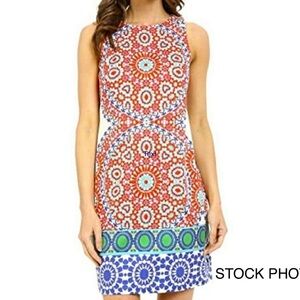London Times Multi Colored Sheath Mini Dress Halter Neckline, Size 4